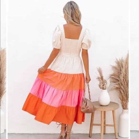 Vici Dolls || Naomi cotton pocketed color block midi dress - Picture 3 of 5